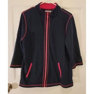 quacker Factory Womens medium navy Blue jacket pink trim
